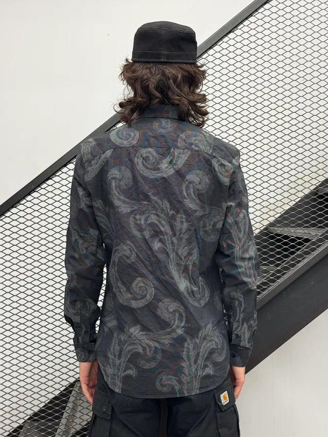 SS2018 Versace Grey & Black Blured Paisley Pattern Shirt TjIVkNg 3
