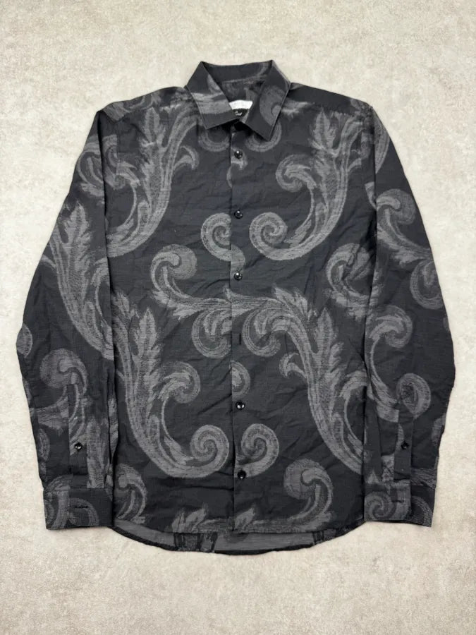 SS2018 Versace Grey & Black Blured Paisley Pattern Shirt TjIVkNg 0