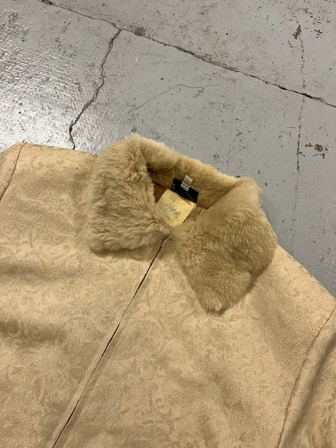 1990s Versace Ornamental Jacquard Fur Collar Beige Jacket fjTptip 4