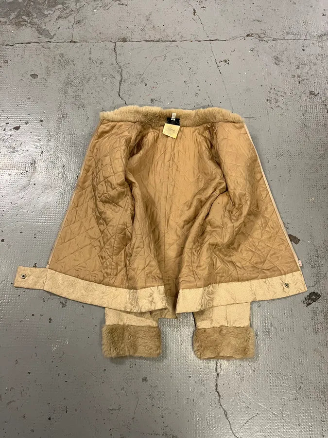 1990s Versace Ornamental Jacquard Fur Collar Beige Jacket fjTptip 8