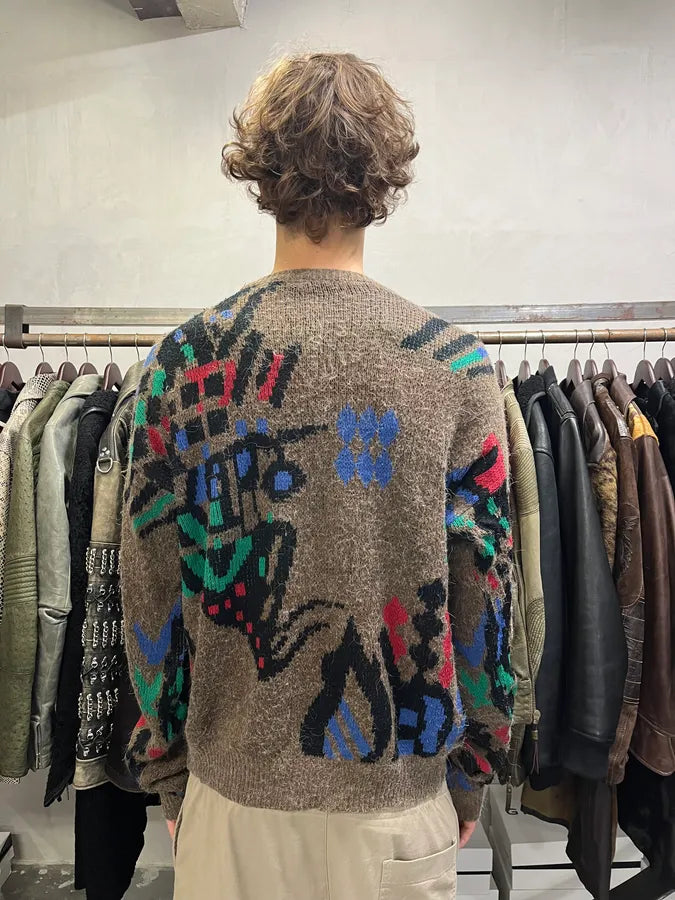 1990s Vintage Wool Brown Crazy Sweater (XL) xQcMbgk 2