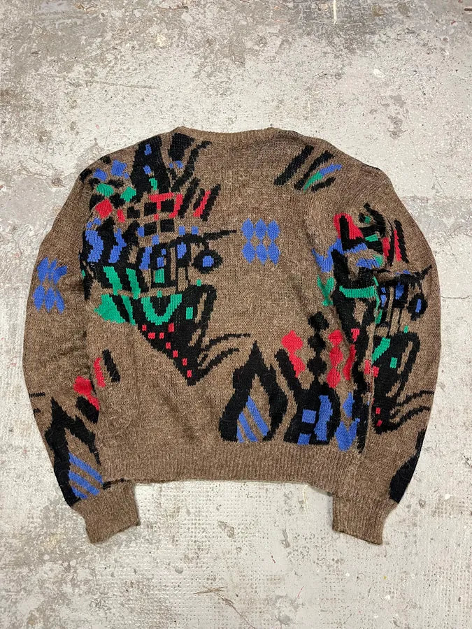 1990s Vintage Wool Brown Crazy Sweater (XL) xQcMbgk 6