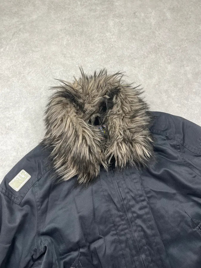 1990s Walter Van Beirendonck Faux Fur Collar Black Bomber Jacket yaesYxk 4