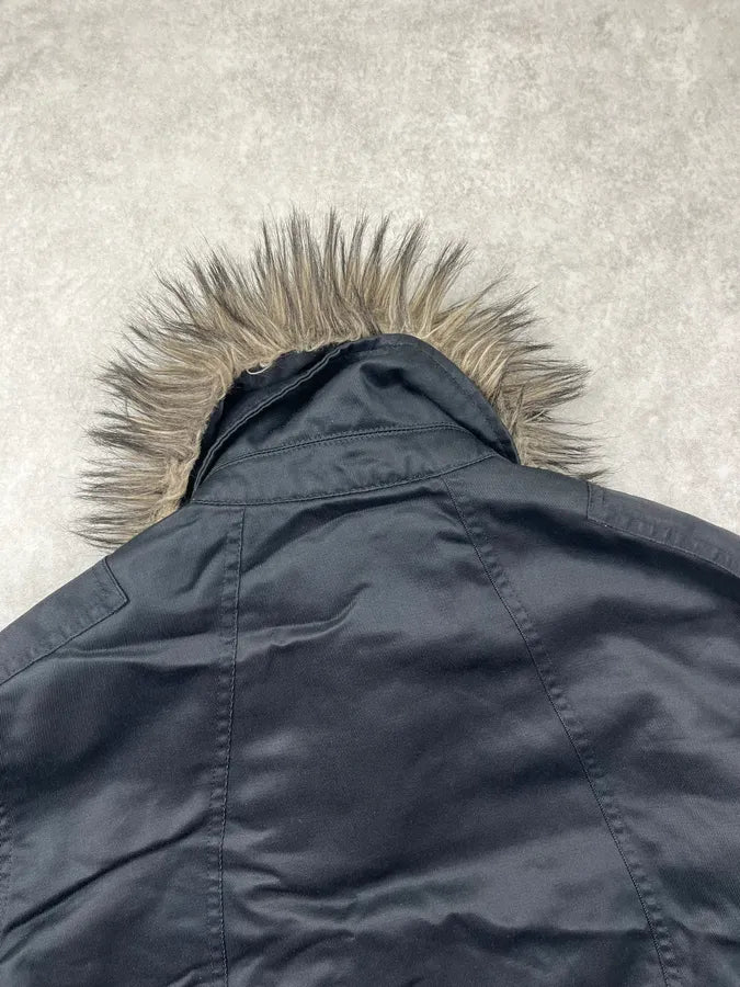 1990s Walter Van Beirendonck Faux Fur Collar Black Bomber Jacket yaesYxk 7