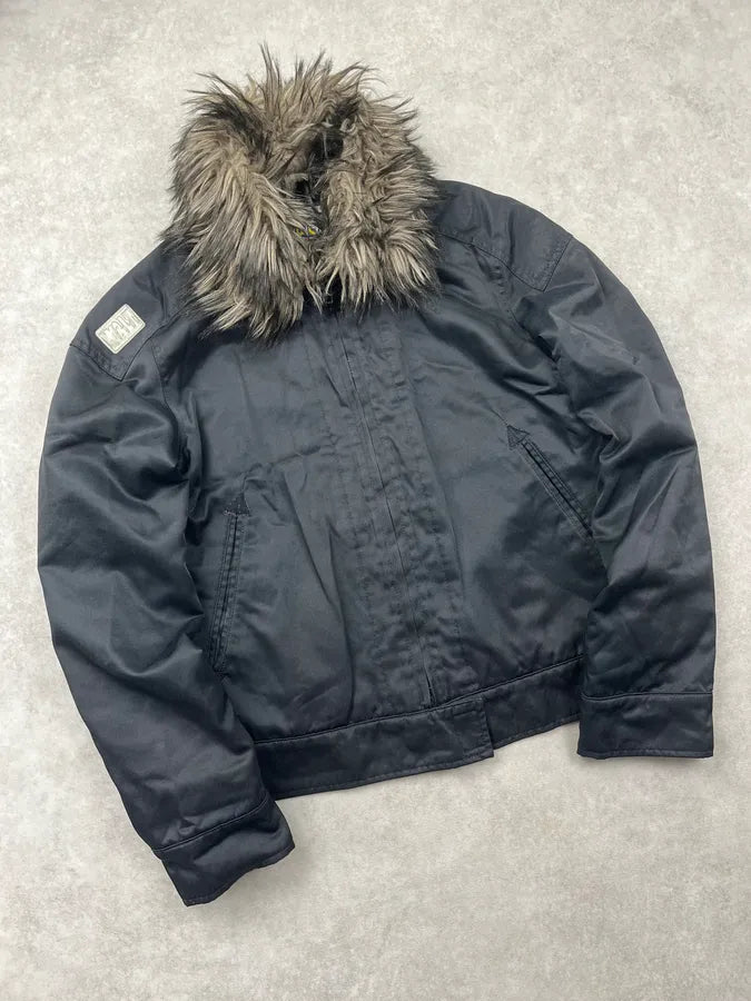 1990s Walter Van Beirendonck Faux Fur Collar Black Bomber Jacket yaesYxk 3