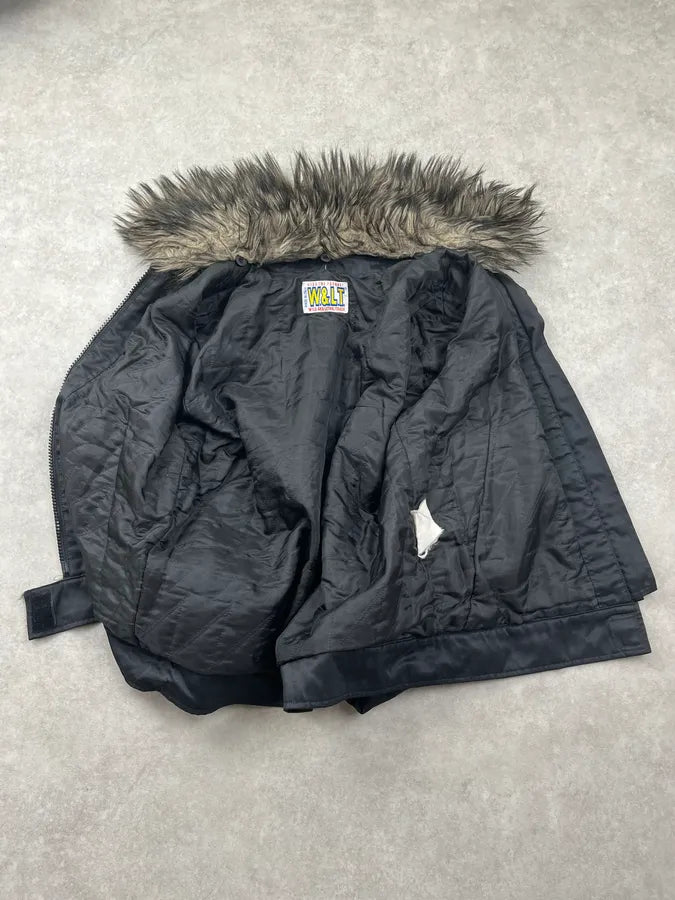 1990s Walter Van Beirendonck Faux Fur Collar Black Bomber Jacket yaesYxk 8