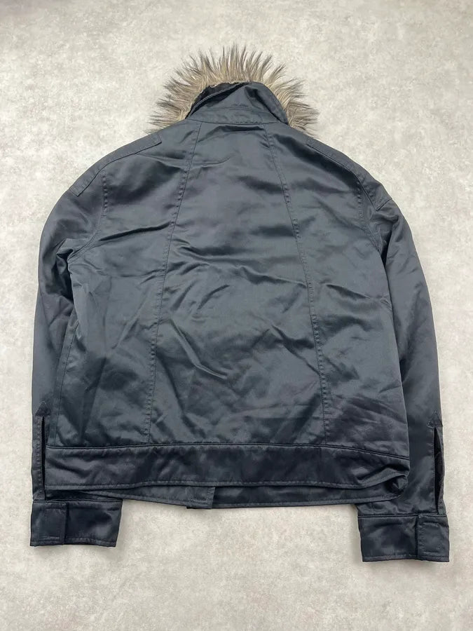 1990s Walter Van Beirendonck Faux Fur Collar Black Bomber Jacket yaesYxk 6