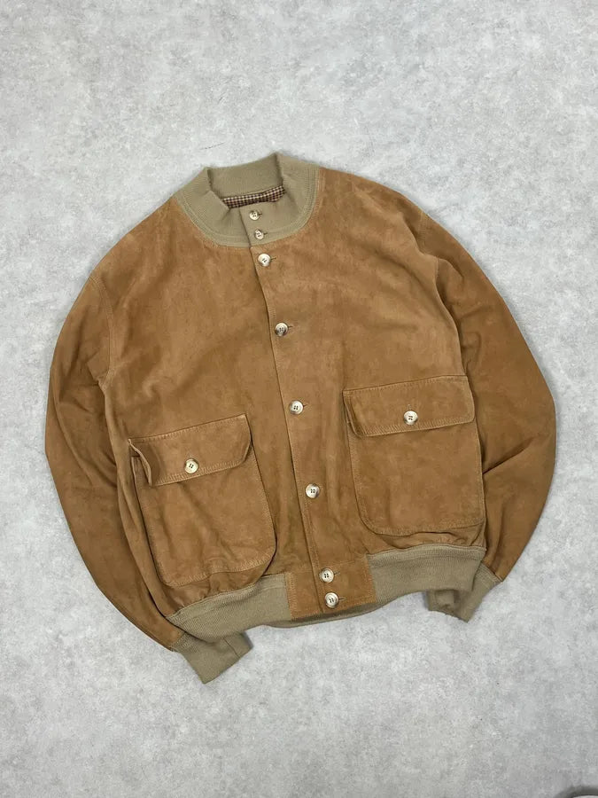 1990s Yves Saint Laurent Beige Suede Leather Buttoned Jacket tRNcoOb 4
