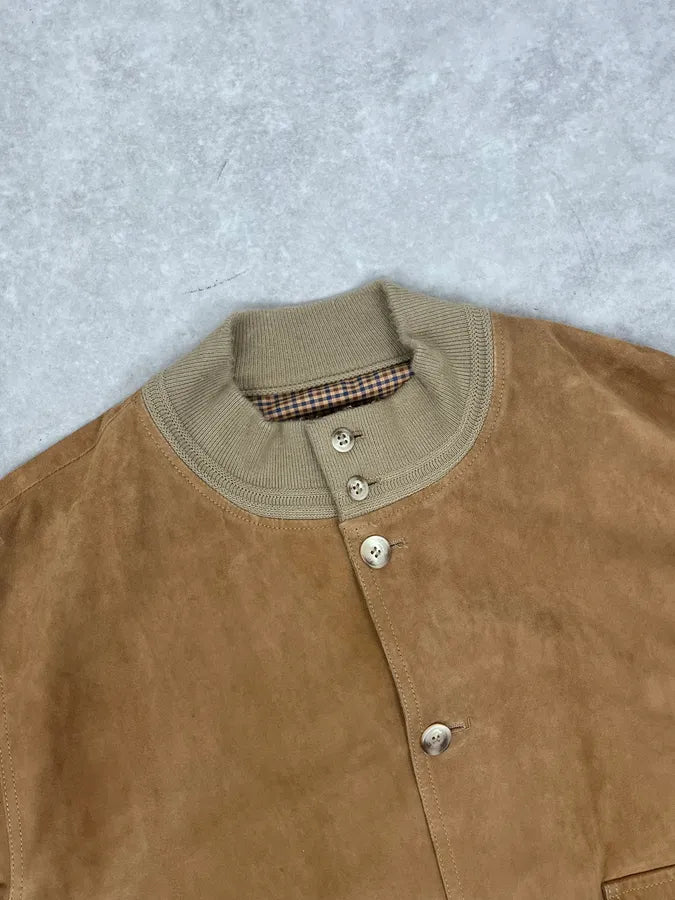 1990s Yves Saint Laurent Beige Suede Leather Buttoned Jacket tRNcoOb 3