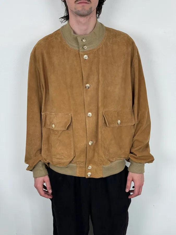 1990s Yves Saint Laurent Beige Suede Leather Buttoned Jacket tRNcoOb 1