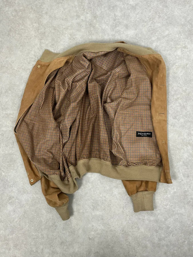 1990s Yves Saint Laurent Beige Suede Leather Buttoned Jacket tRNcoOb 8