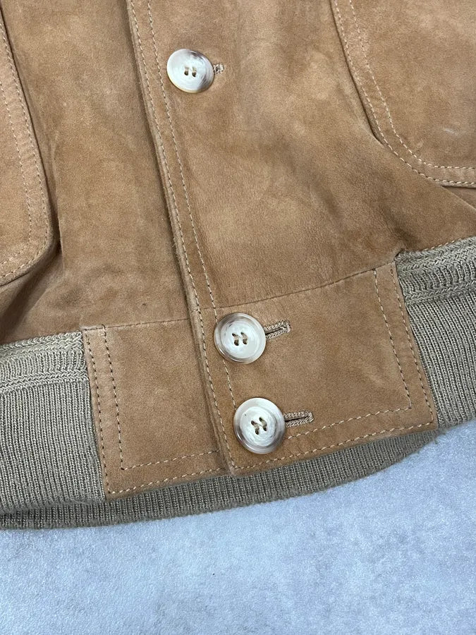 1990s Yves Saint Laurent Beige Suede Leather Buttoned Jacket tRNcoOb 7