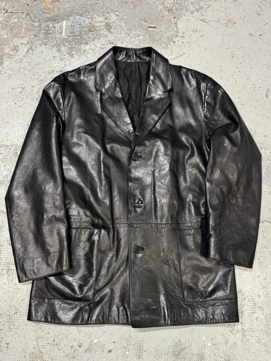 1990s Yves Saint Laurent Black Lamb Leather Blazer Jacket dhbGxtO 0