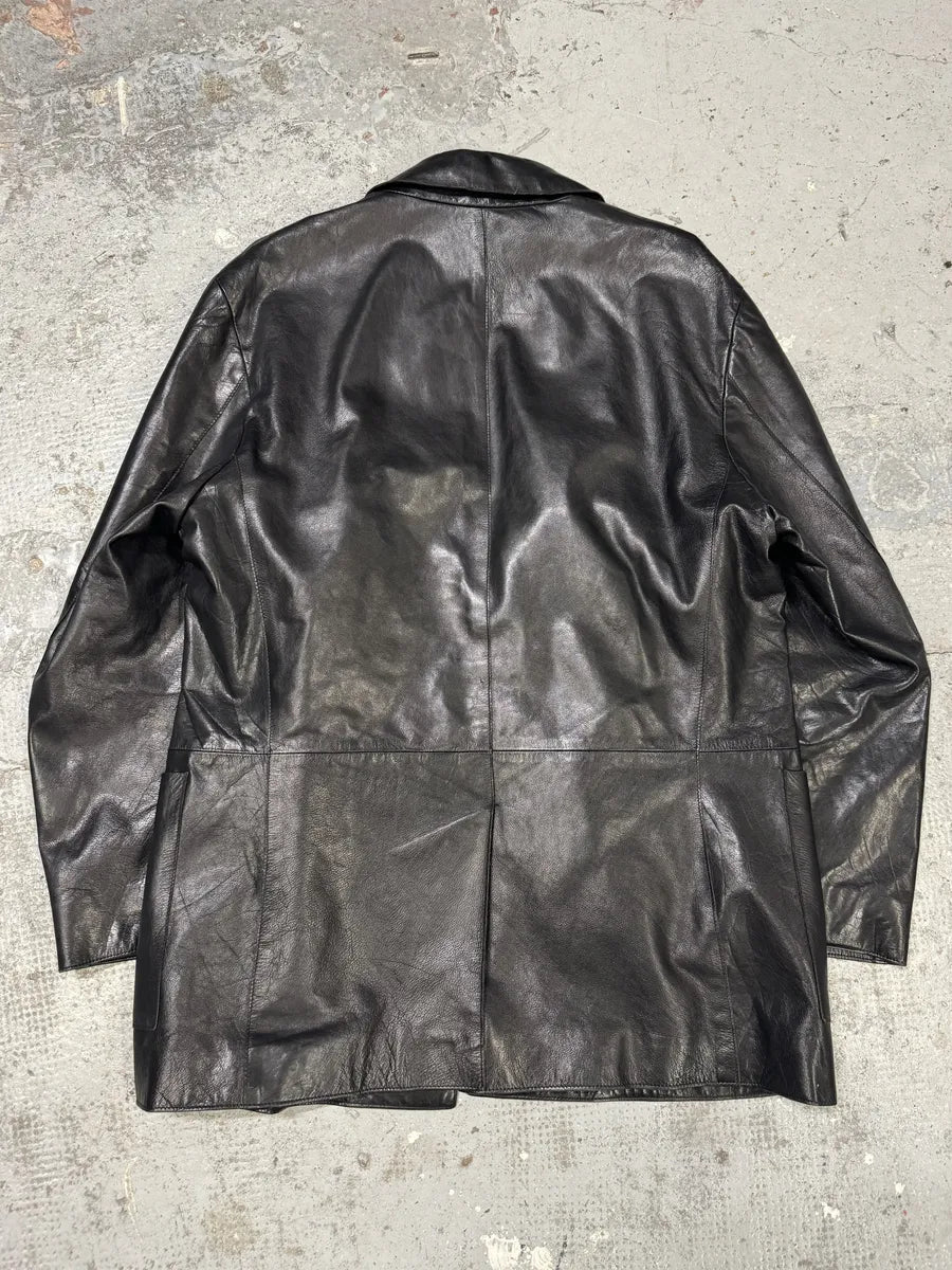 1990s Yves Saint Laurent Black Lamb Leather Blazer Jacket dhbGxtO 1