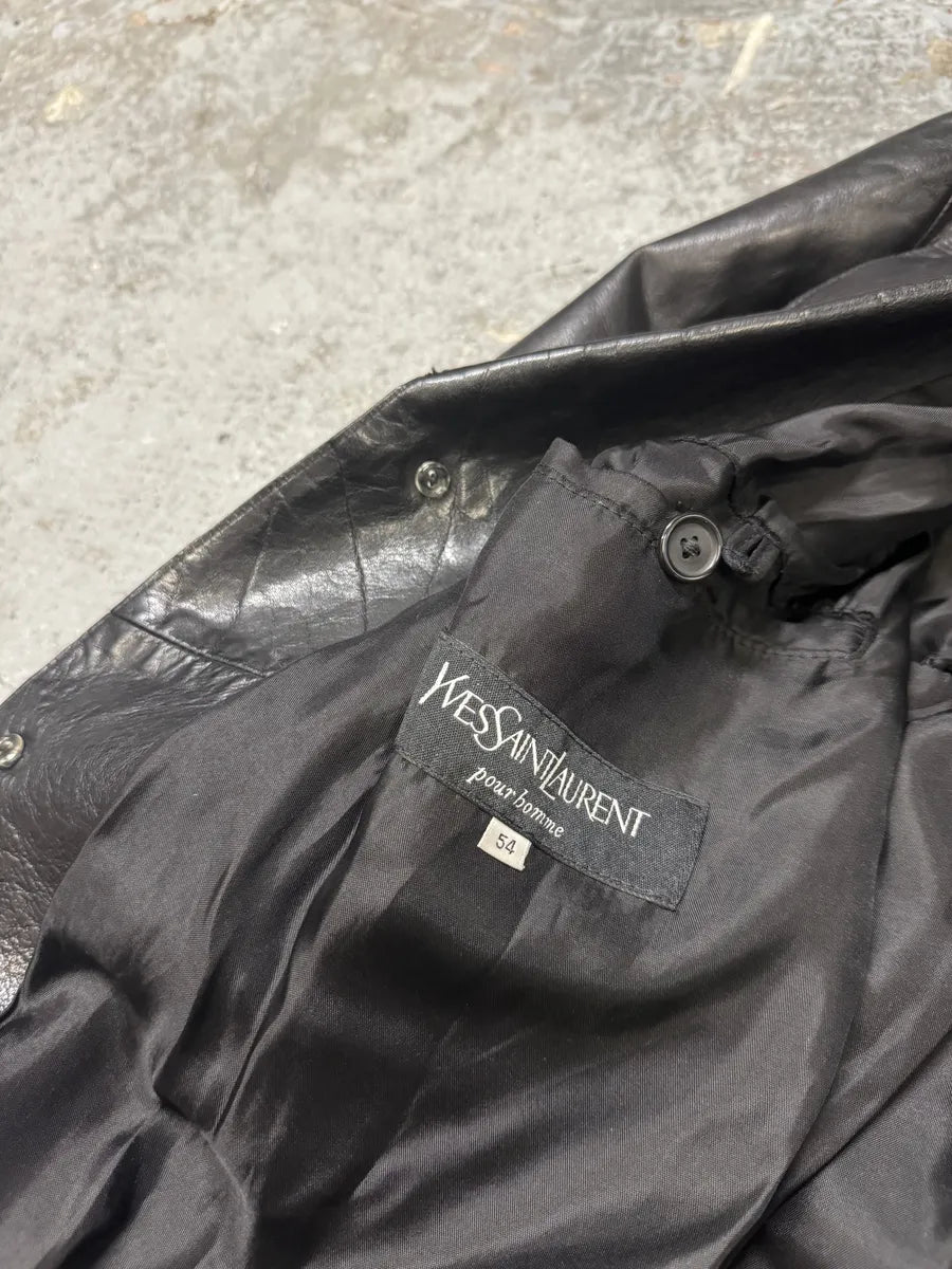 1990s Yves Saint Laurent Black Lamb Leather Blazer Jacket dhbGxtO 11
