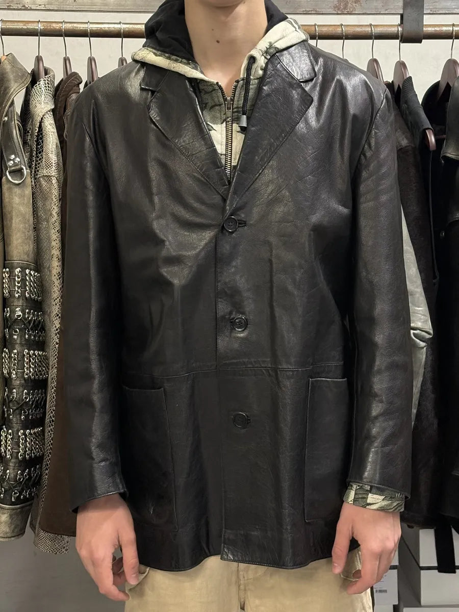 1990s Yves Saint Laurent Black Lamb Leather Blazer Jacket dhbGxtO 2