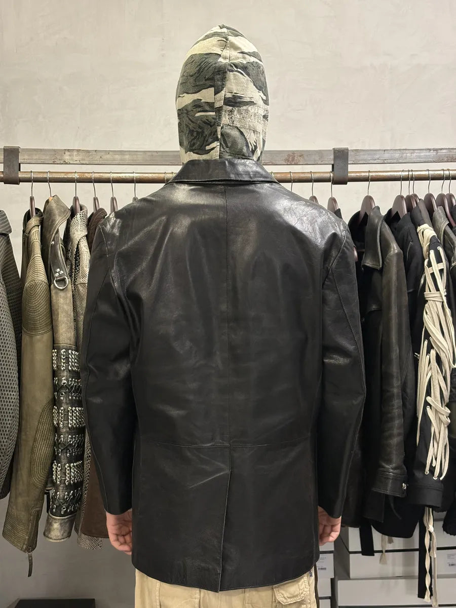 1990s Yves Saint Laurent Black Lamb Leather Blazer Jacket dhbGxtO 3