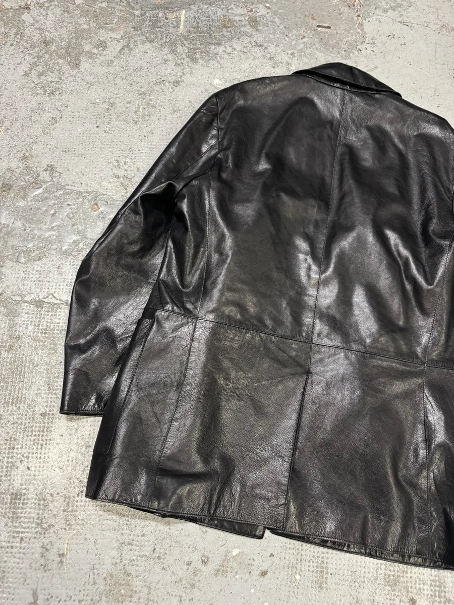 1990s Yves Saint Laurent Black Lamb Leather Blazer Jacket dhbGxtO 4