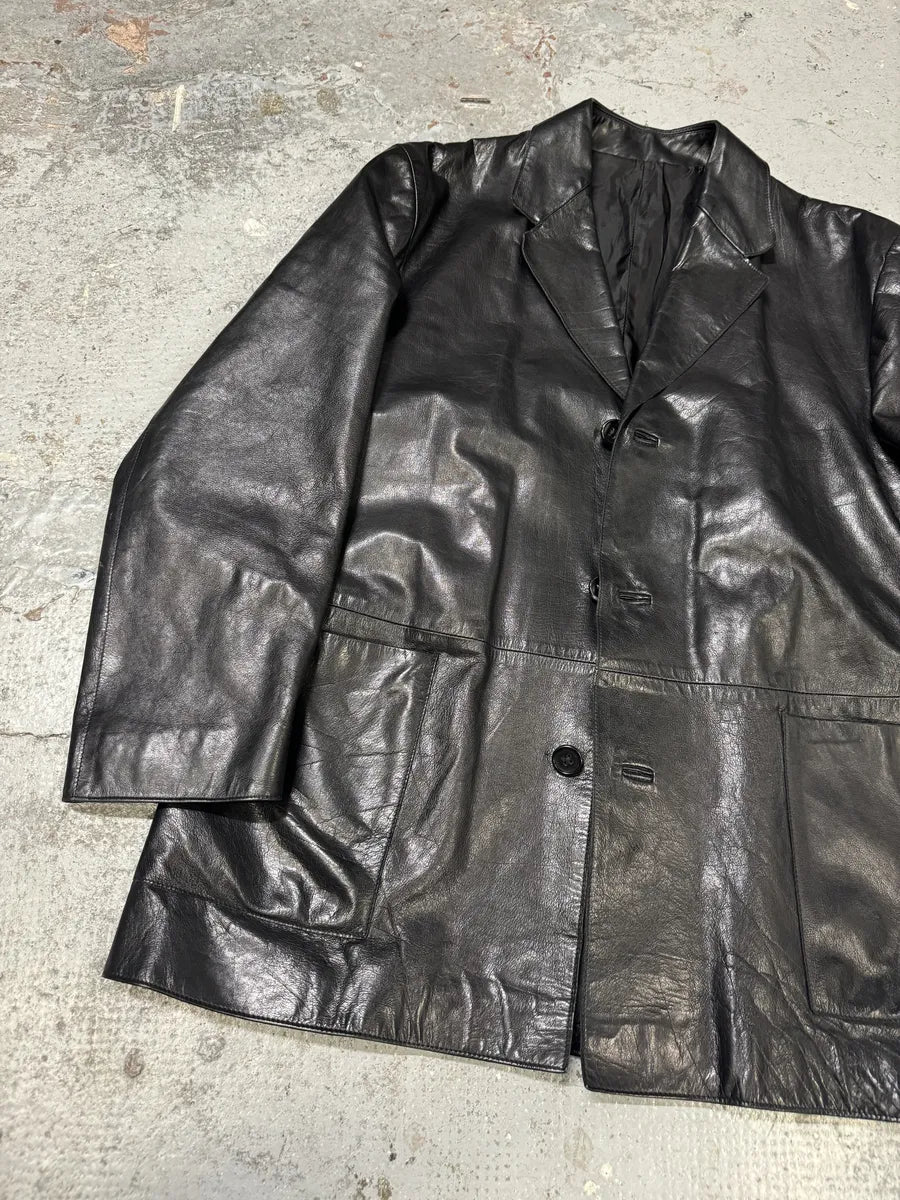 1990s Yves Saint Laurent Black Lamb Leather Blazer Jacket dhbGxtO 5