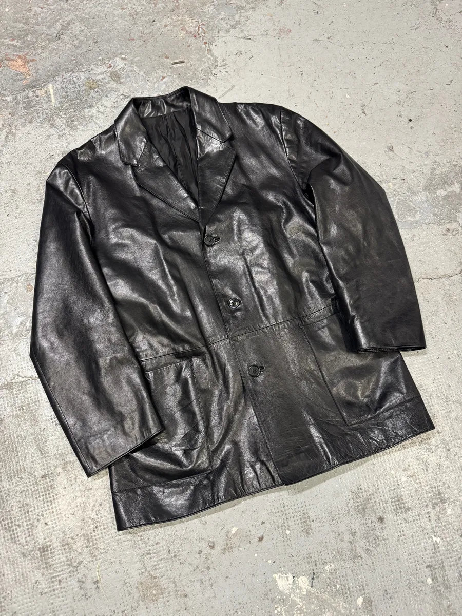 1990s Yves Saint Laurent Black Lamb Leather Blazer Jacket dhbGxtO 6