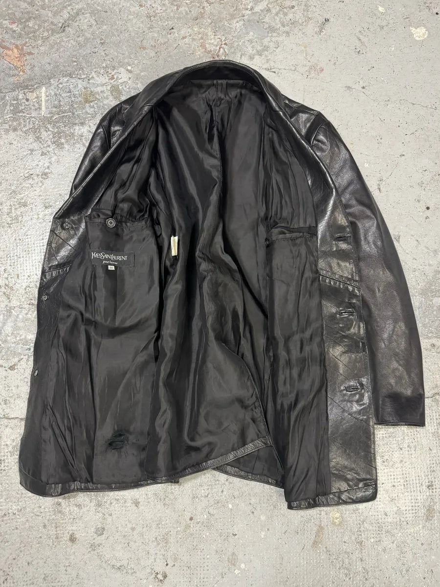 1990s Yves Saint Laurent Black Lamb Leather Blazer Jacket dhbGxtO 7