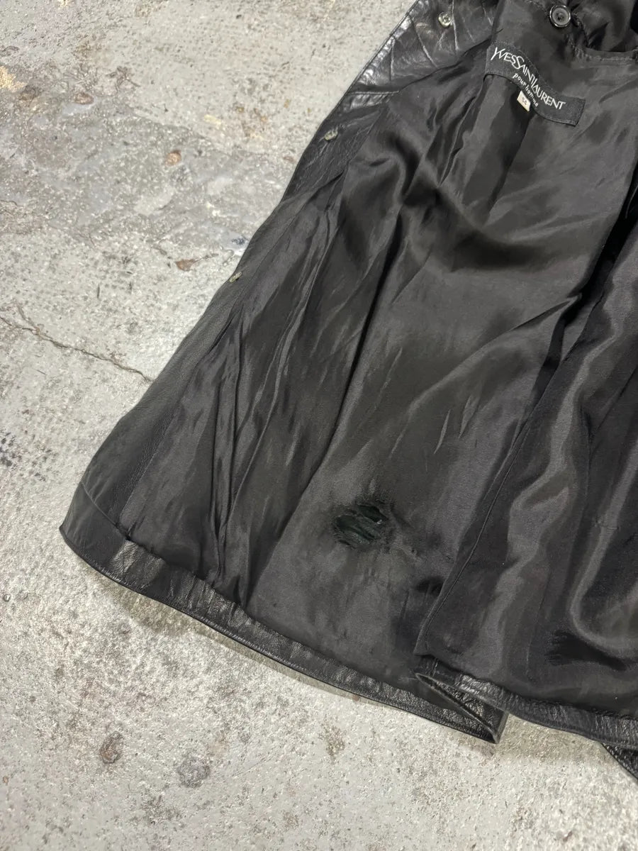 1990s Yves Saint Laurent Black Lamb Leather Blazer Jacket dhbGxtO 8