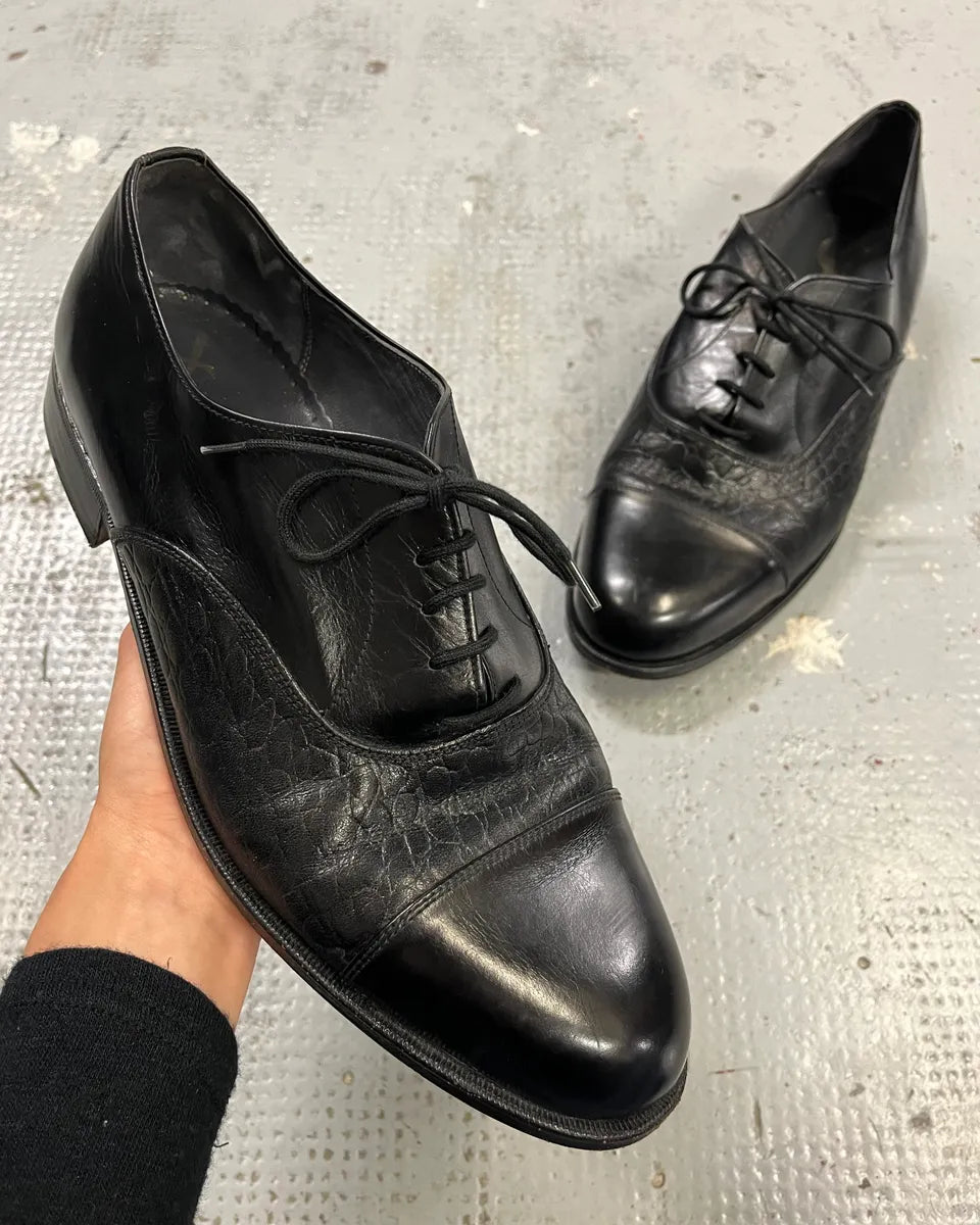 1990s Yves Saint Laurent Black Leather Oxford Shoes yNRqghP 0