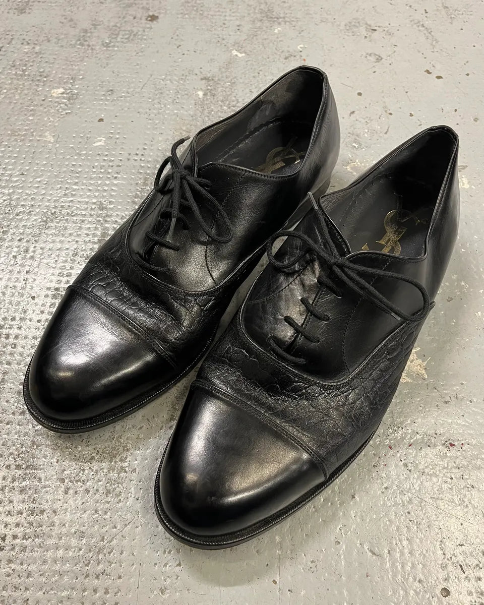 1990s Yves Saint Laurent Black Leather Oxford Shoes yNRqghP 1