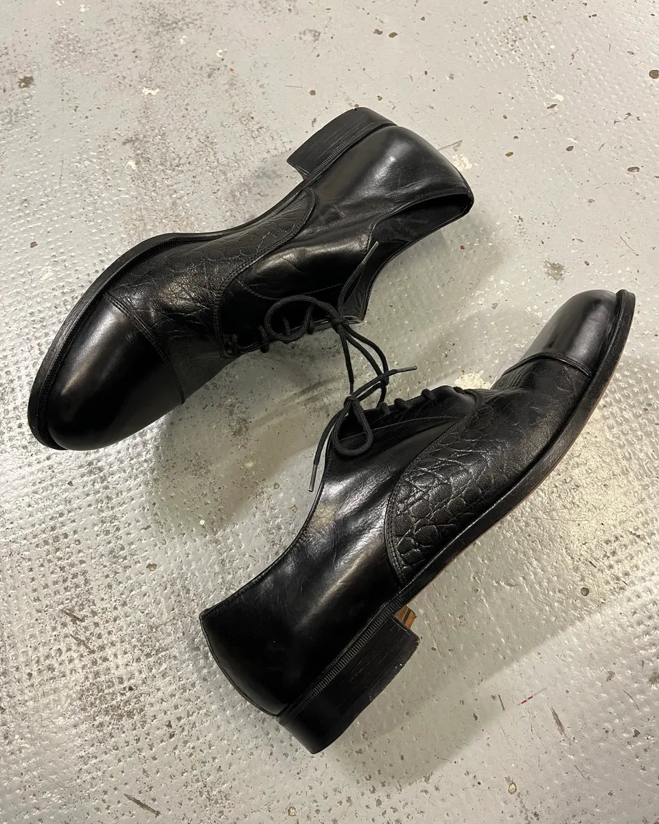 1990s Yves Saint Laurent Black Leather Oxford Shoes yNRqghP 4