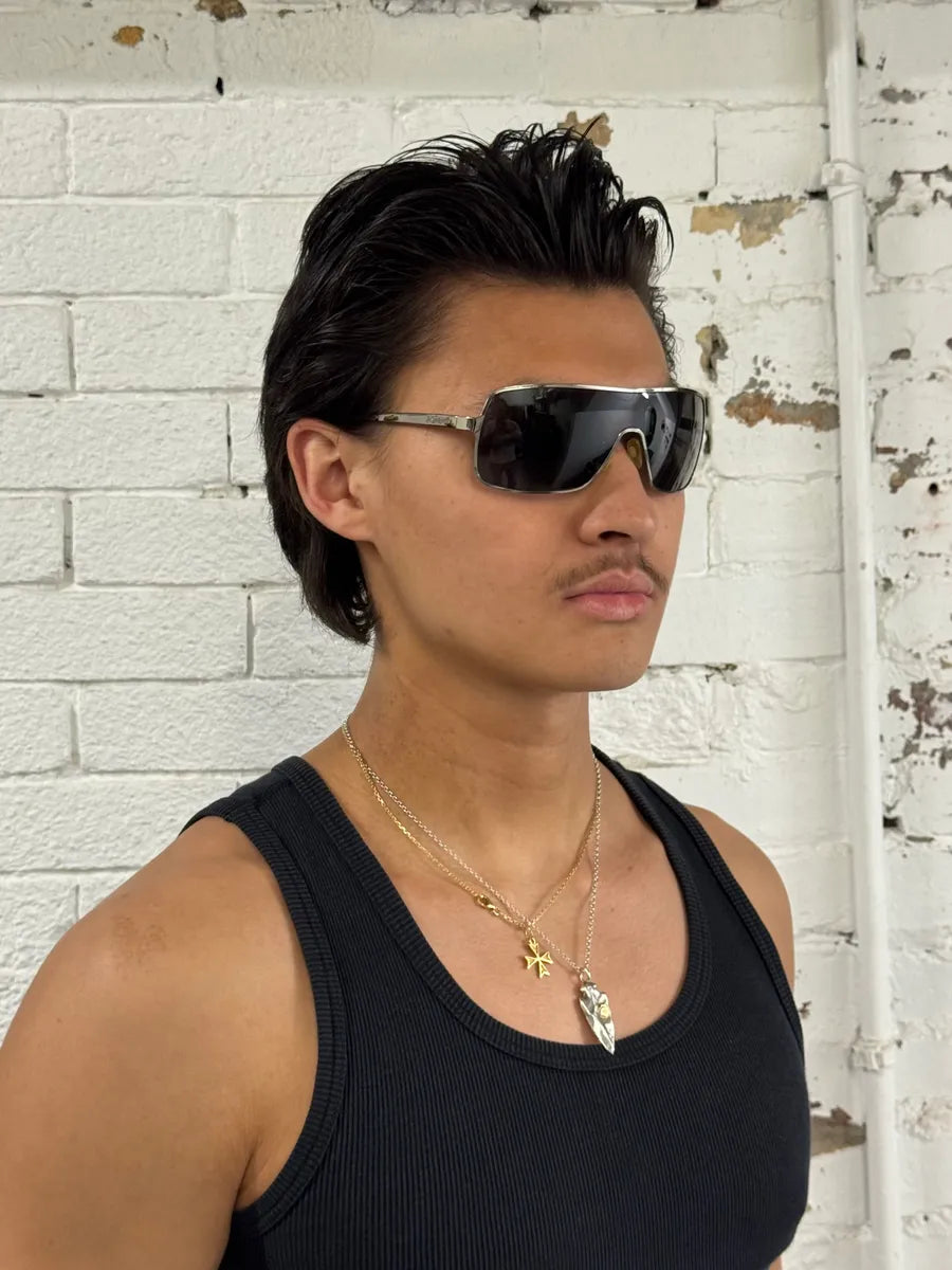 1990s Yves Saint Laurent Black Metal Shield Sunglasses dhoQEYz 0