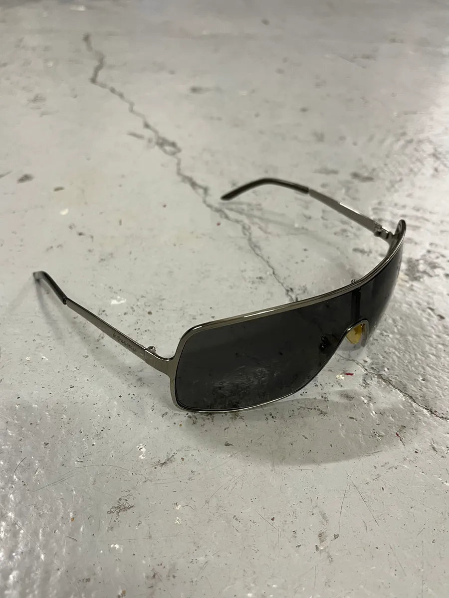 1990s Yves Saint Laurent Black Metal Shield Sunglasses dhoQEYz 4