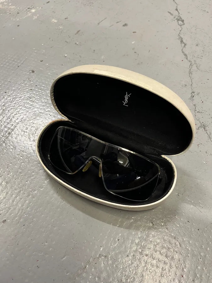 1990s Yves Saint Laurent Black Metal Shield Sunglasses dhoQEYz 9