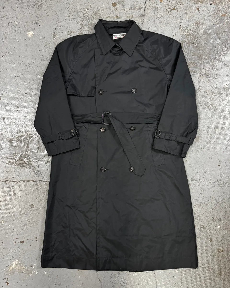 1990s Yves Saint Laurent Black Minimalist Trench Coat vrLsijK 2