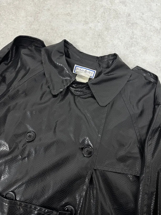 1990s Yves Saint Laurent Black Premium Trench Coat jldlAVk 5