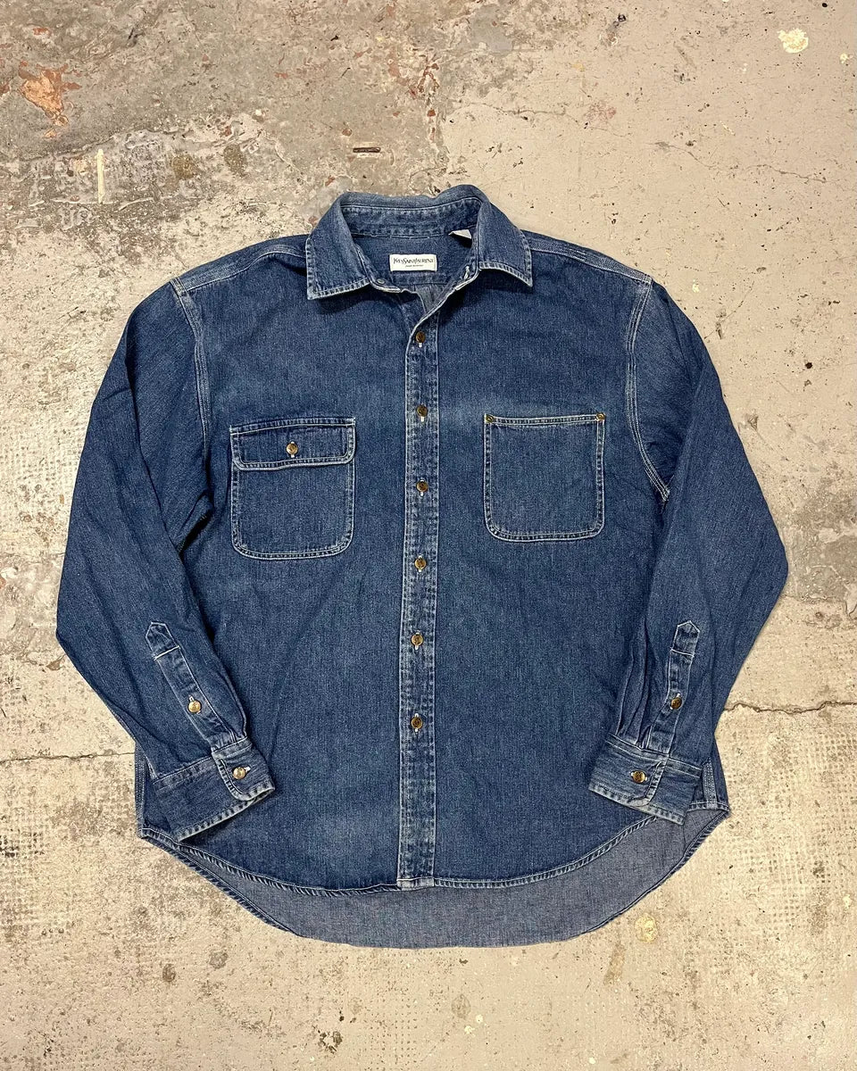 1990s Yves Saint Laurent Blue Denim Shirt bYHGtxF 0