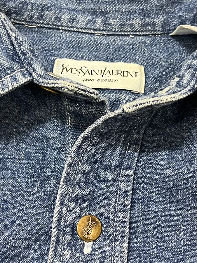 1990s Yves Saint Laurent Blue Denim Shirt bYHGtxF 6