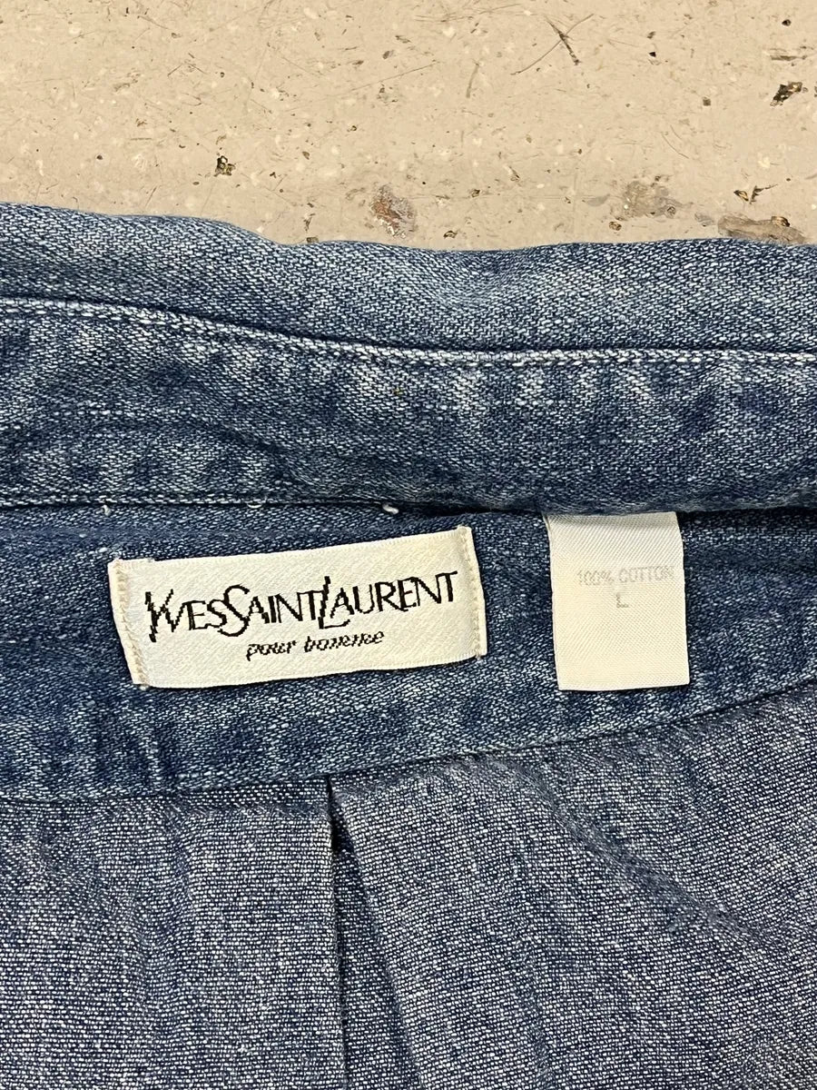 1990s Yves Saint Laurent Blue Denim Shirt bYHGtxF 8