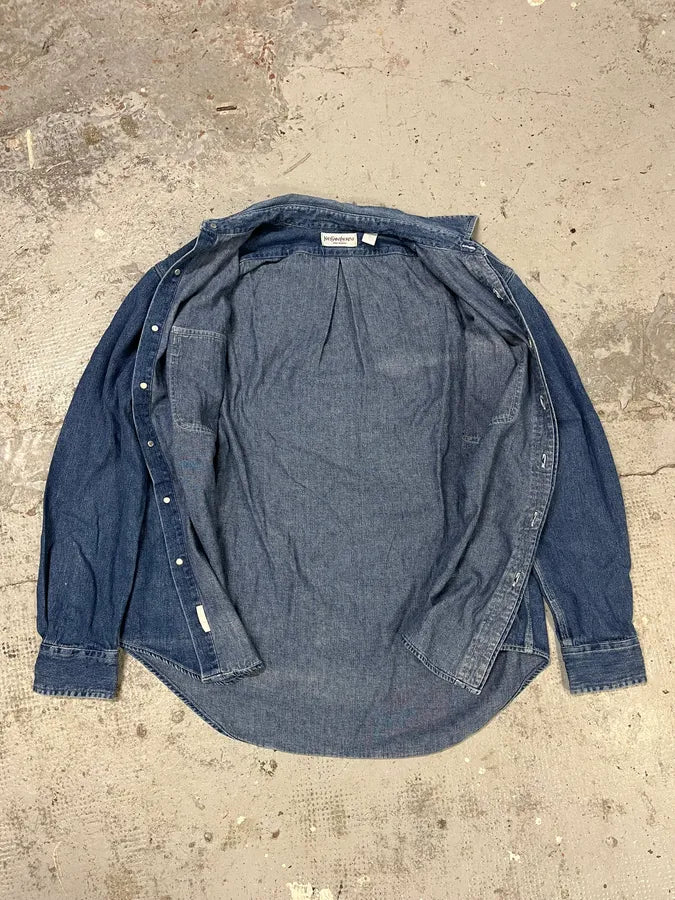 1990s Yves Saint Laurent Blue Denim Shirt bYHGtxF 5