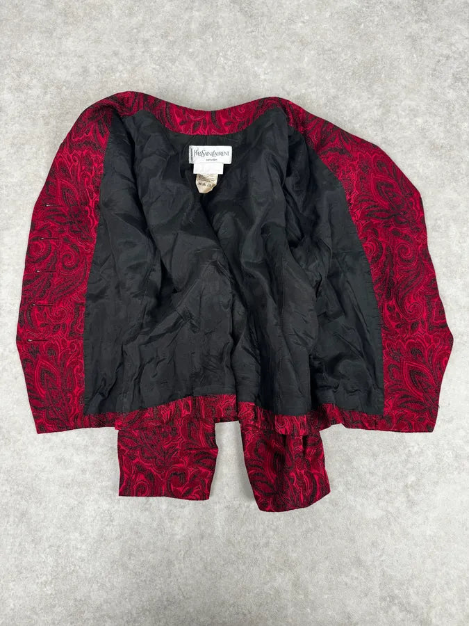 1990s Yves Saint Laurent Bordeaux Flowers Cardigan Buttoned Jacket lprIMOh 6