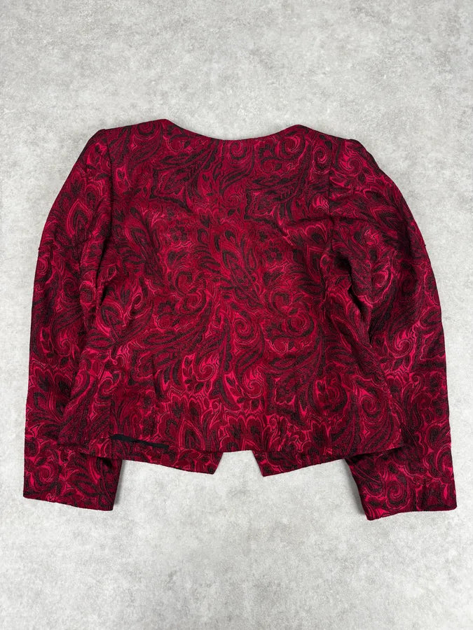 1990s Yves Saint Laurent Bordeaux Flowers Cardigan Buttoned Jacket lprIMOh 3