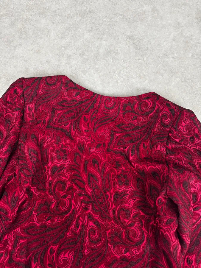 1990s Yves Saint Laurent Bordeaux Flowers Cardigan Buttoned Jacket lprIMOh 5