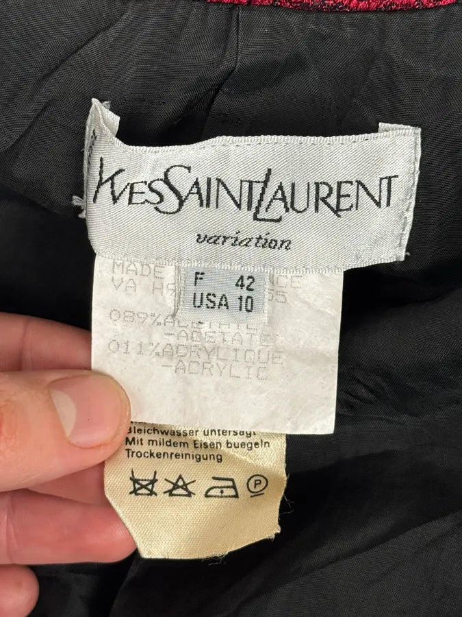 1990s Yves Saint Laurent Bordeaux Flowers Cardigan Buttoned Jacket lprIMOh 9