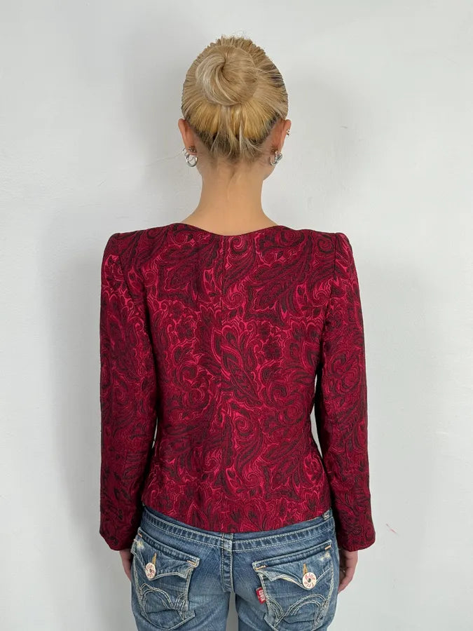 1990s Yves Saint Laurent Bordeaux Flowers Cardigan Buttoned Jacket lprIMOh 2