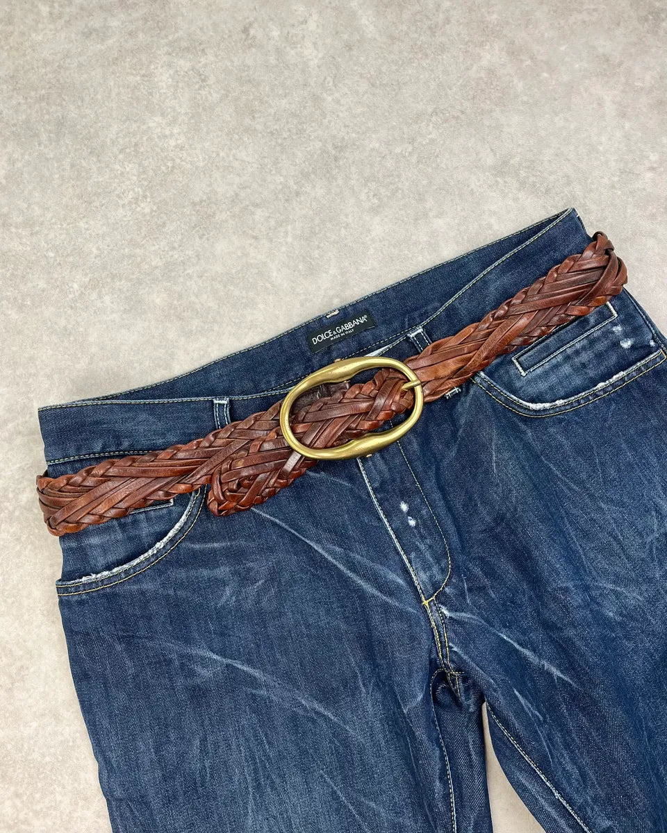 AW2003 Yves Saint Laurent Brown Leather Braided Belt UdzUxDv 0