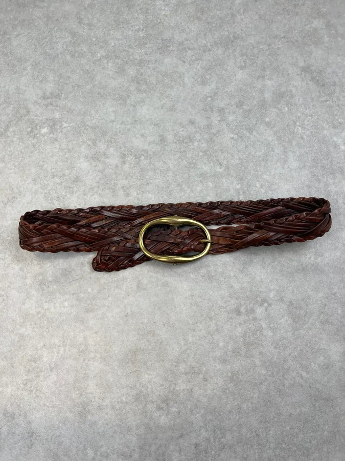 AW2003 Yves Saint Laurent Brown Leather Braided Belt UdzUxDv 2