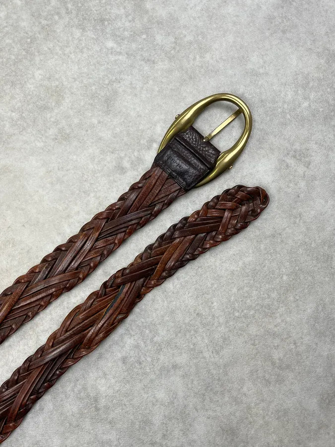 AW2003 Yves Saint Laurent Brown Leather Braided Belt UdzUxDv 5