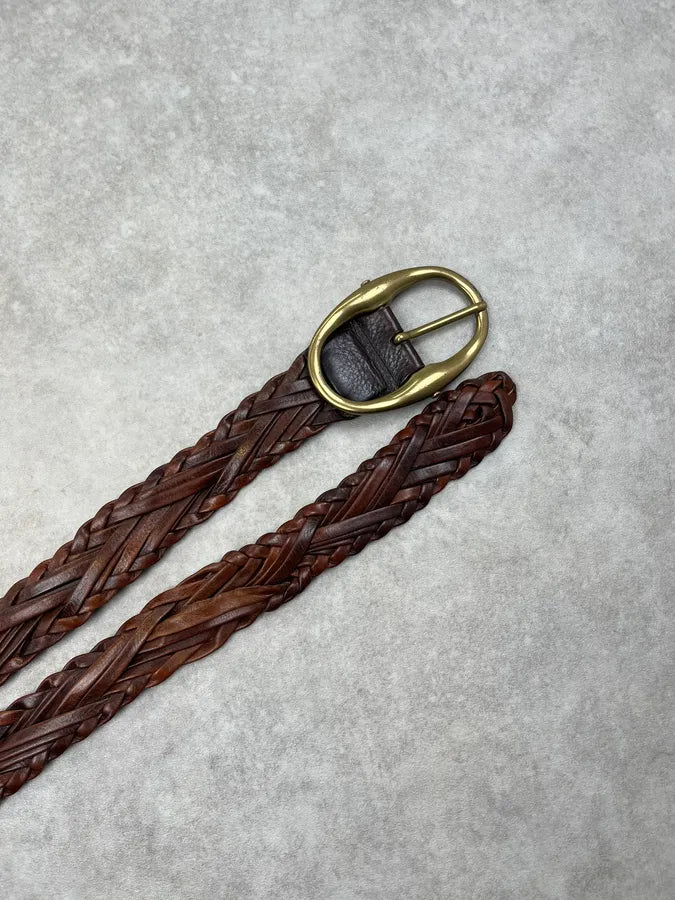 AW2003 Yves Saint Laurent Brown Leather Braided Belt UdzUxDv 4