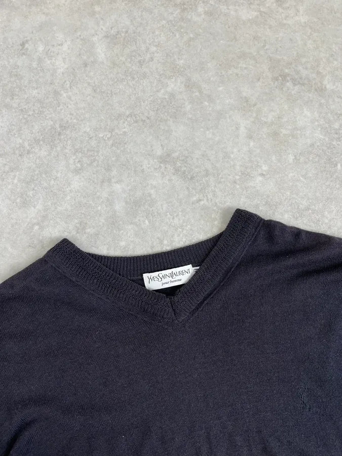 1990s Yves Saint Laurent Tern V Neck Distressed Sweater kehFvXA 4