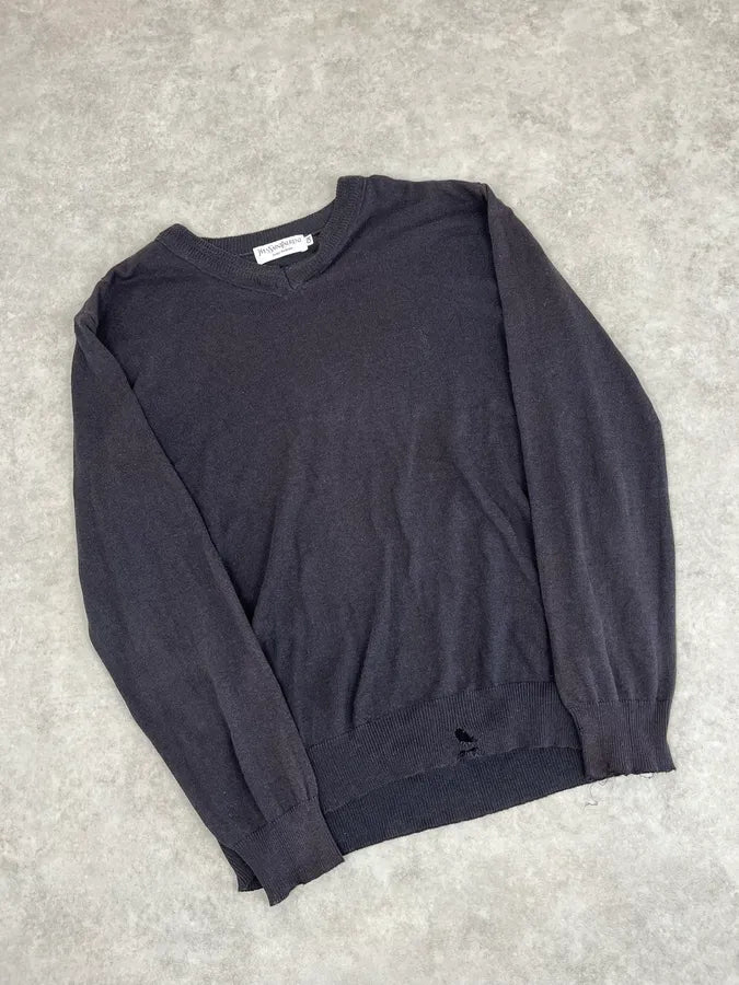 1990s Yves Saint Laurent Tern V Neck Distressed Sweater kehFvXA 3