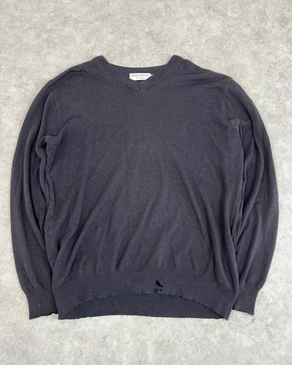 1990s Yves Saint Laurent Tern V Neck Distressed Sweater kehFvXA 2